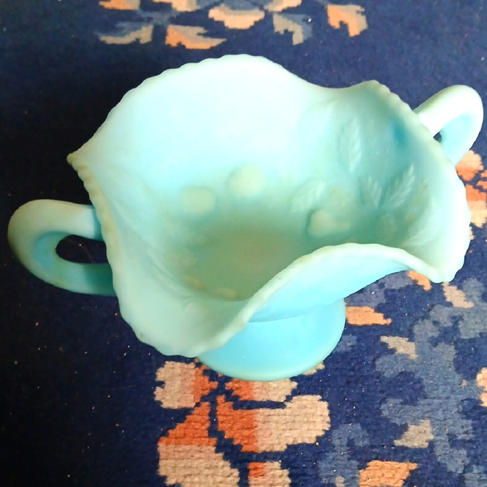 Elegant Blue Satin Glass Fenton Candy Bowl